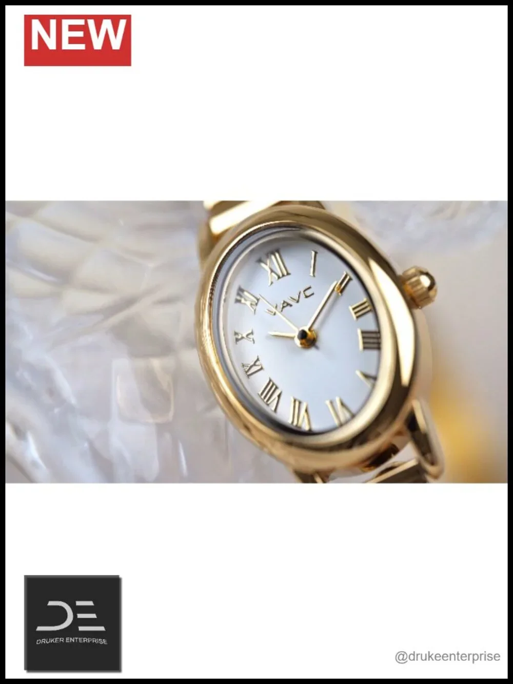 Small Gold Watch for Women - Oval Case Roman Dial Stainless Steel Expansion